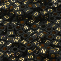 100pcs Cuentas De Letras Cuadradas 6mm Negro Y Oro Aleación De Acrílico Para Manualidades Y Creación De Joyas DIY - details 11