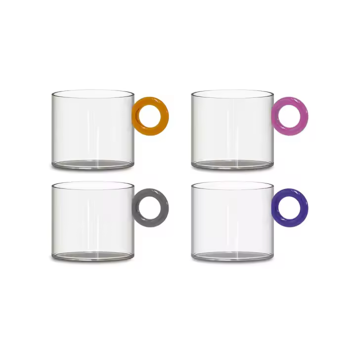 WD LifeStyle Set 4 Tazas de Té Vidrio Borosilicato Cc 300 ml Multicolor Anillo Mango - 1