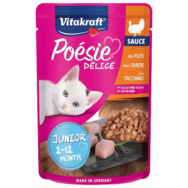 Vitakraft Poesie Delice Junior Pavo 85 g Bocaditos en Salsa para Gatitos de 2 a 12 meses - 1
