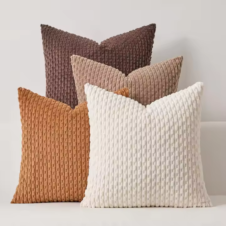 Kevin Textile Decorative Pillow Covers Set of 2 Striped Plush Corduroy Pillows Pillowcases Boho Home Decor Cushion Covers for Couch Sofa Bed Living Room 18x18 Inch, Teal Green - 1