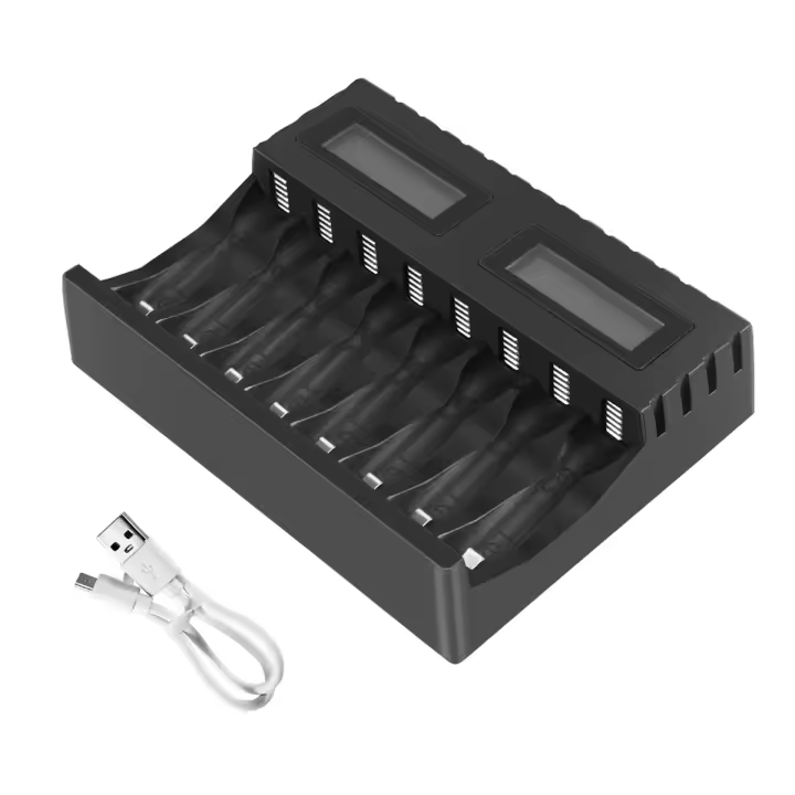 Cargador de badería inteligente con Pantalla LCD, Cargador de 8 ranuraspara Pilas recargables AA/AAA, NiCd, NiMh - 1