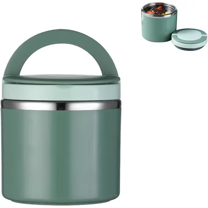 ZC Termo de acero inoxidable para alimentos, 1 L, a prueba de fugas, termo para alimentos, recipiente térmico con asa (verde) - 1