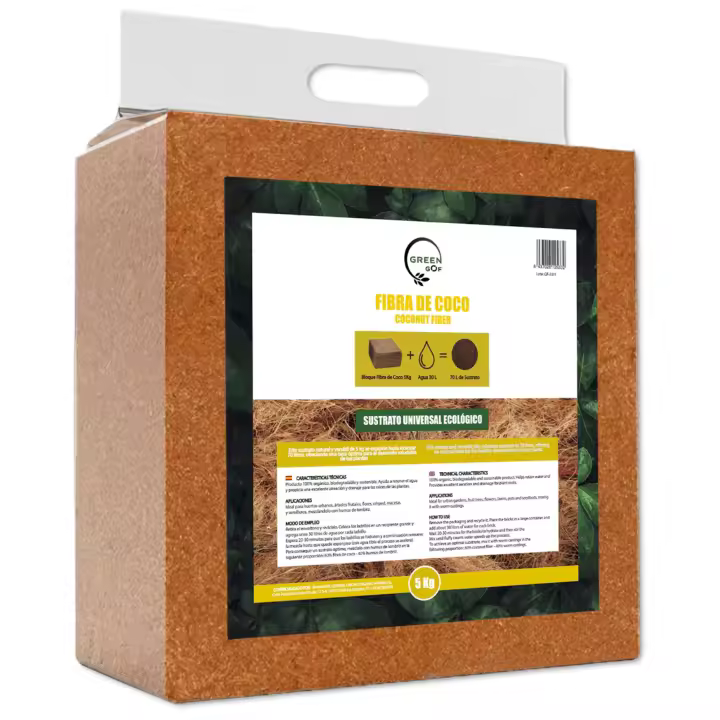GREEN GOF Fibra de Coco Premium. Bloque 5Kg (70L) - Ladrillo compactado. Recomendado para huertos urbanos y como Base para vermicomposteras. - 1