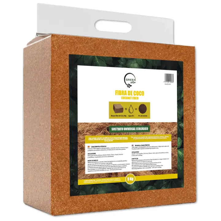 GREEN GOF Fibra de Coco Premium. Bloque 5Kg (70L) - Ladrillo compactado. Recomendado para huertos urbanos y como Base para vermicomposteras. - 1