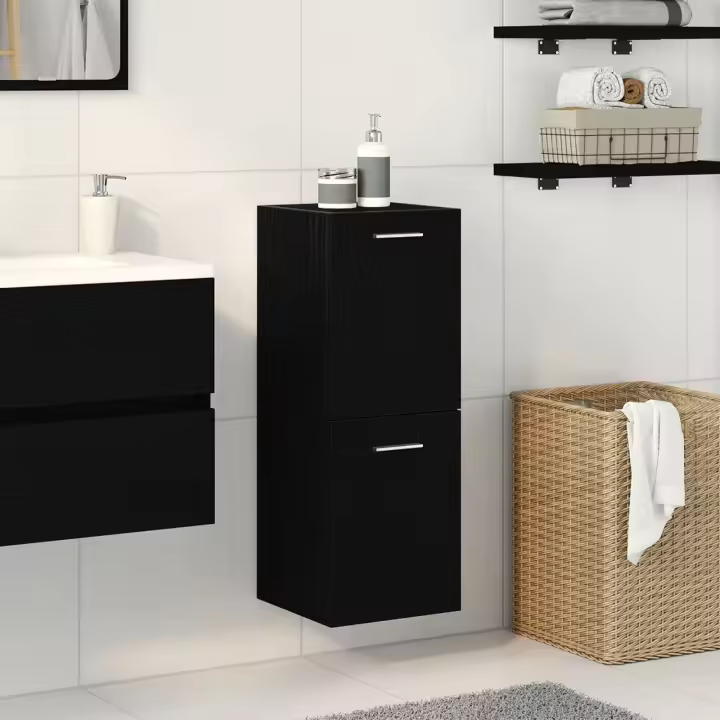 Armario de pared para baño vidaXL Negro Roble 30x30x80 cm Madera Fabricada - 1