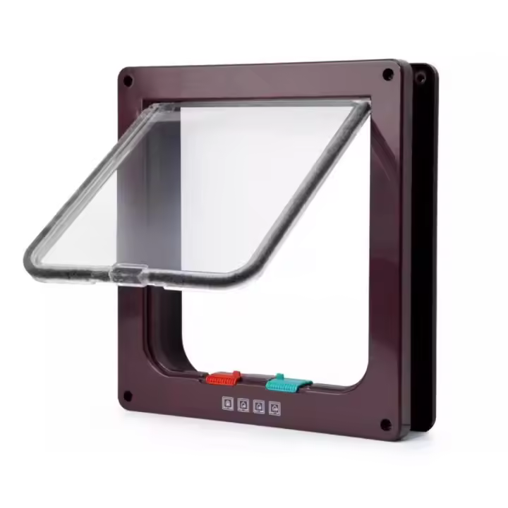 Solapa de gato con 4 vías magnéticas, puerta para mascotas para gatos y perros pequeños, puerta de gato con túnel marrón 18x19x5,5 cm - 1