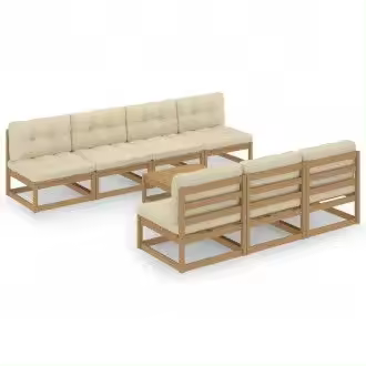 VIDAXL set de muebles de jardín de 8 piezas de madera de pino con cojines en color crema - 1
