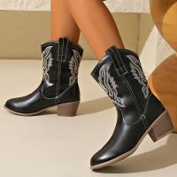 Botas Occidentales Bordadas 2024 Para Mujer Talla Grande 43 Punta Puntiaguda Botines De Otoño Estilo Cowboy Con Plataforma Cierre SLIP-ON Material De Suela RUBBER - details 8
