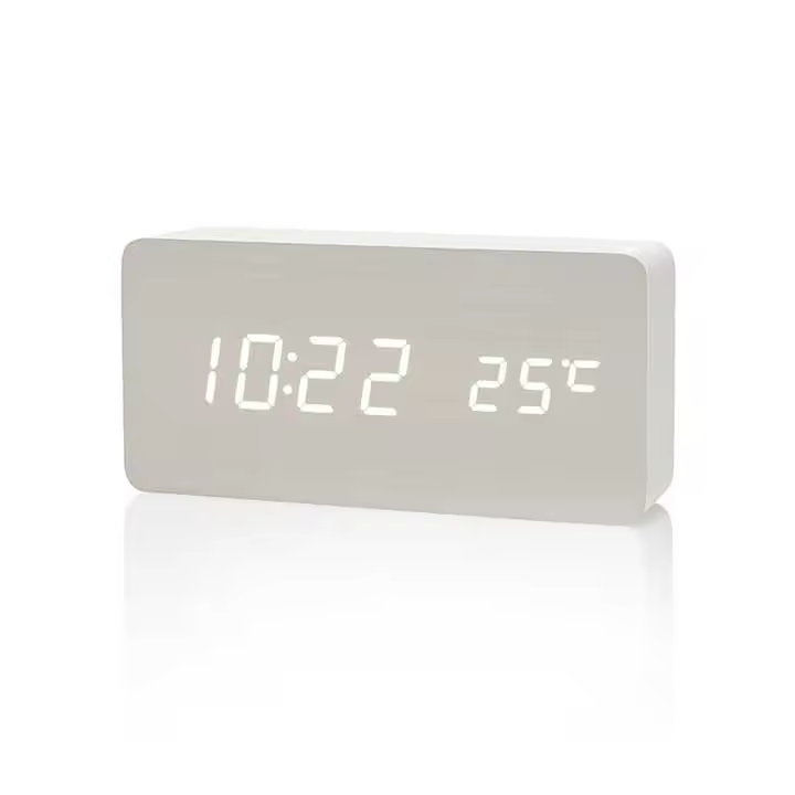 Reloj de Alarma digital con Pantalla LED y temperatura Mesa Madera para dormitorio Oficina Viajes Decoración - 1