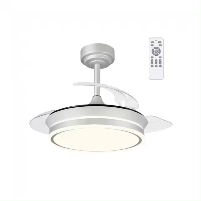 Wonderlamp Ventilador de techo retráctil con luz LED Perla Mini Gris CCT Dim 46W y Mando a Distancia - 1