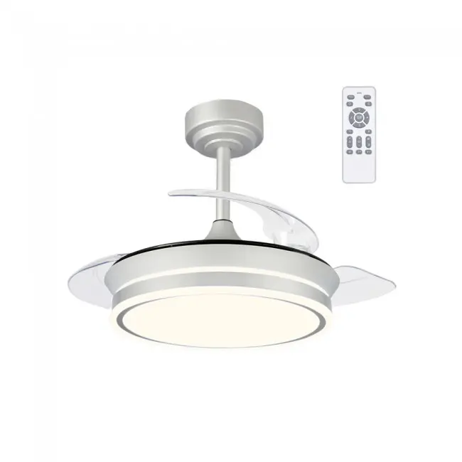 Wonderlamp Ventilador de techo retráctil con luz LED Perla Mini Gris CCT Dim 46W y Mando a Distancia - 1