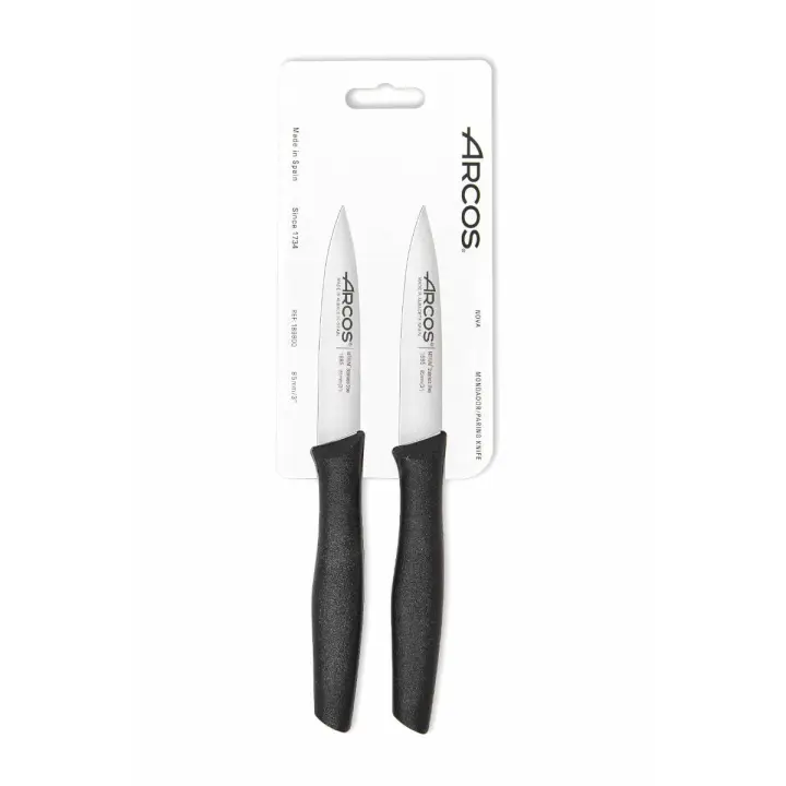 Arcos Serie Nova - Set 2 pzas. Cuchillos Mondadores - Hoja de Acero Inoxidable de 85 mm - Mango de Polipropileno Color negro - 1