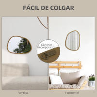 HOMCOM Espejo de Pared Decorativo 70x50 cm Espejo de Baño con Forma Irregular y Marco de Madera para Salón Entrada Pasillo Horizontal o Vertical Natural - details 4
