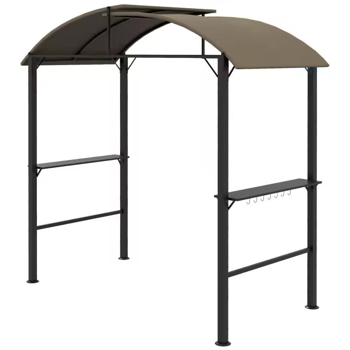 Pabellón para barbacoa 1,1x2,3m Weather-Resistant, Pabellón para barbacoa de exterior, Pabellón de viaje para camping, Techo de poliéster y estantes laterales para parrillas de hasta 100 cm de Largo Acero Caqui - 1