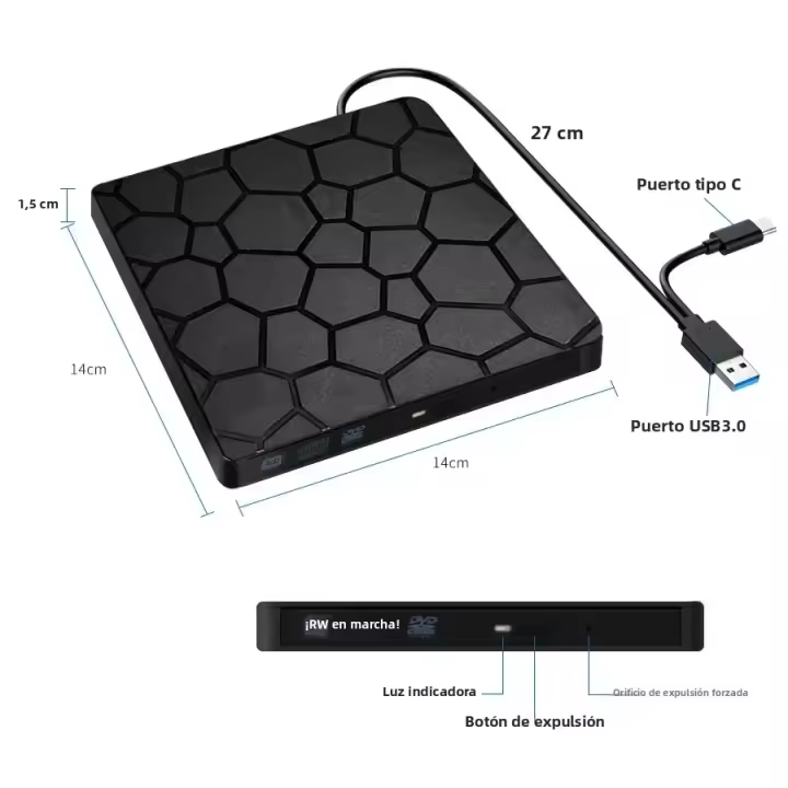 2 En 1 DVD RW USB 3.0 Y Tipo-C Lectura Y Escritura Para Laptops Y PCs Externos Slim CD Y DVD Grabador Jugador De Óptica - 1