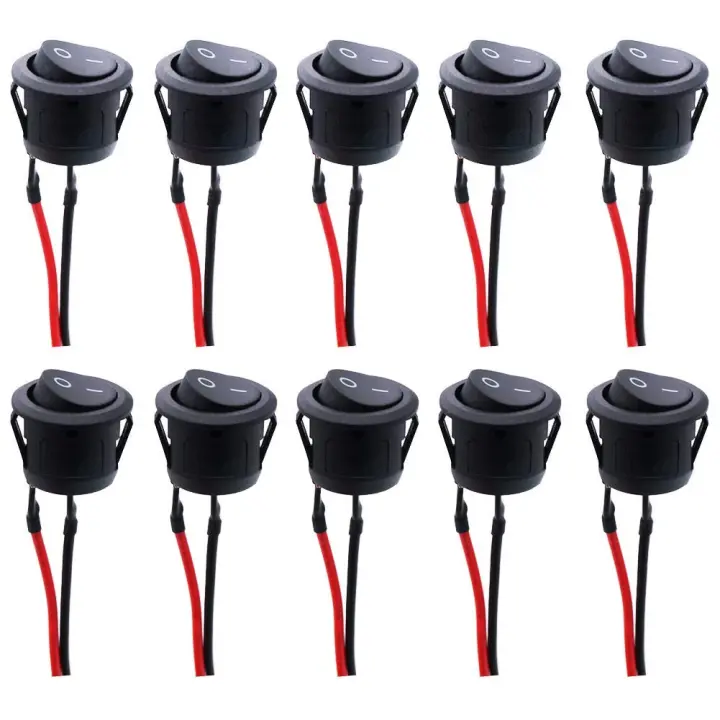 Interrupción basculante Redondo Negro SPST de 2 pinos con cables presoldados - 1