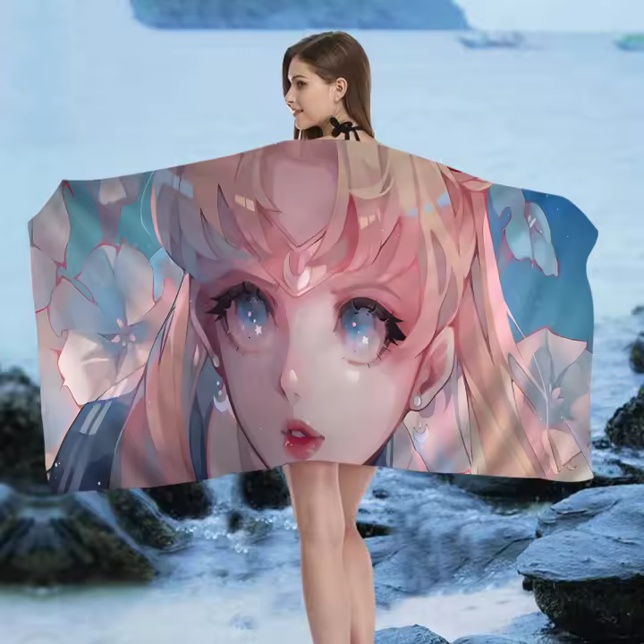 Toalla De Playa S-Sailor Girl M-Moon Microfibra Absorbente Secado Rápido Suave Para Yoga Natación Resort Montañismo Tamaño 76x182 Cm - 1