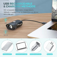 1000 Lumen USB Uppladdningsbar Set, 3 LED de carga Super Bright Strålkastare Ipx5 Vattentät Cykelsäkerhetsficklampa 360 Rotación 3-Switch - details 2