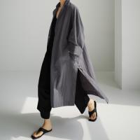 Vestido De Mujer REALEFT 2024 Algodón Y Lino Estilo Coreano Casual Con Bolsillos Y Abertura Lateral Cuello En V Manga Larga Longitud Media Pierna - details 4