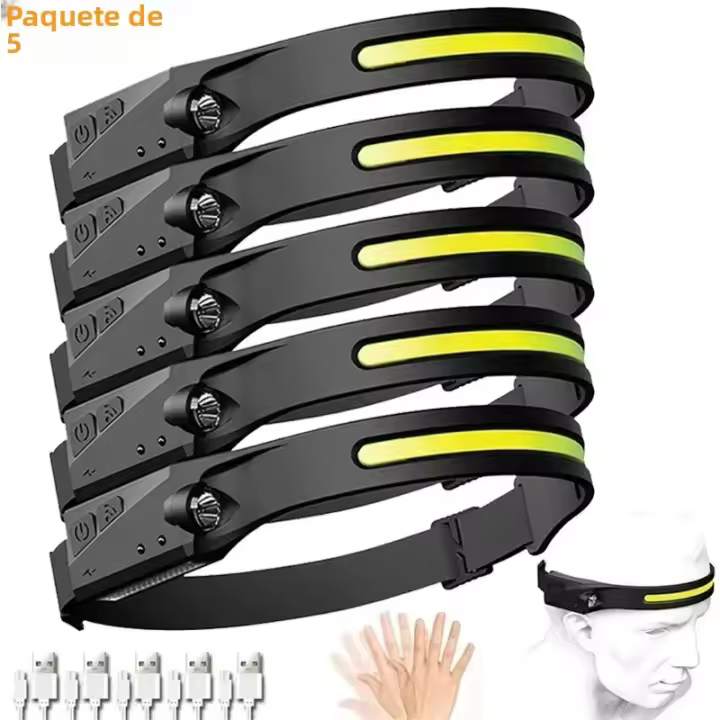 Linterna Frontal LED Recargable Por USB Con Sensor Y Batería Integrada Para Camping Y Pesca Brillo Intenso De 230° Ángulo De Rayo De Luz De 180° Impermeable - 1