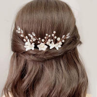 Peinado De Novia Con Three-piece U-shaped Pearl Flower Hairpin Accesorios De Moda Para Mujer Aleación De Aluminio Joyería De Boda - details 1