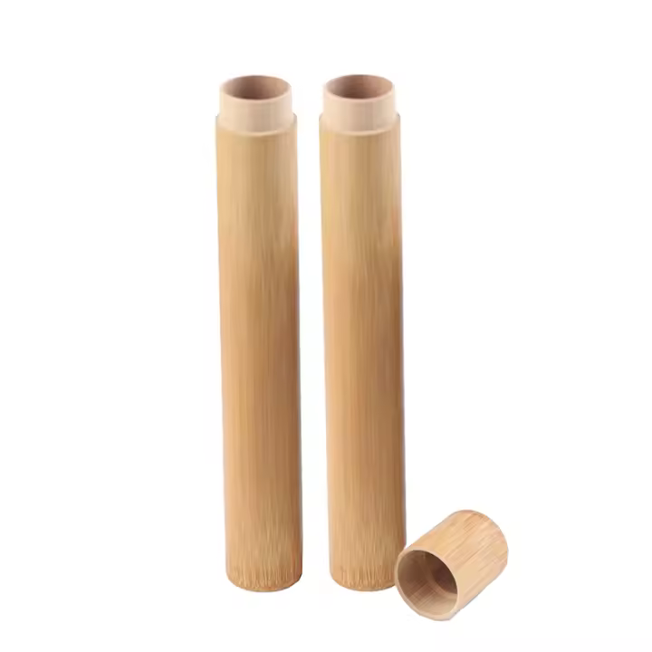Cepillo De Dientes Ecológico De Bambú Natural Para Adultos 2pcs Con Portabrotes Redondo De 21*2.7cm Incluye Caja De Almacenamiento - 1
