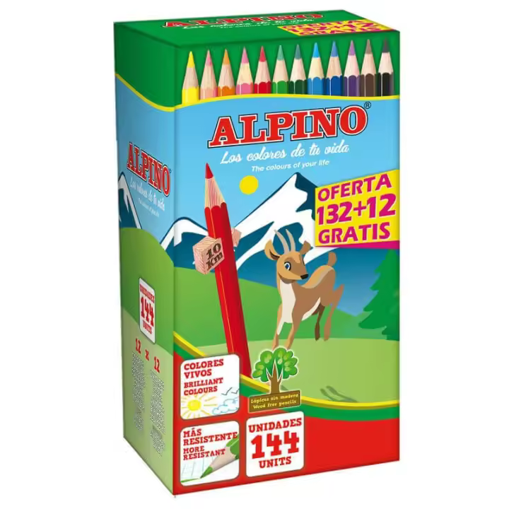Lápices de Colores Madera ALPINO 144 Unidades - 1