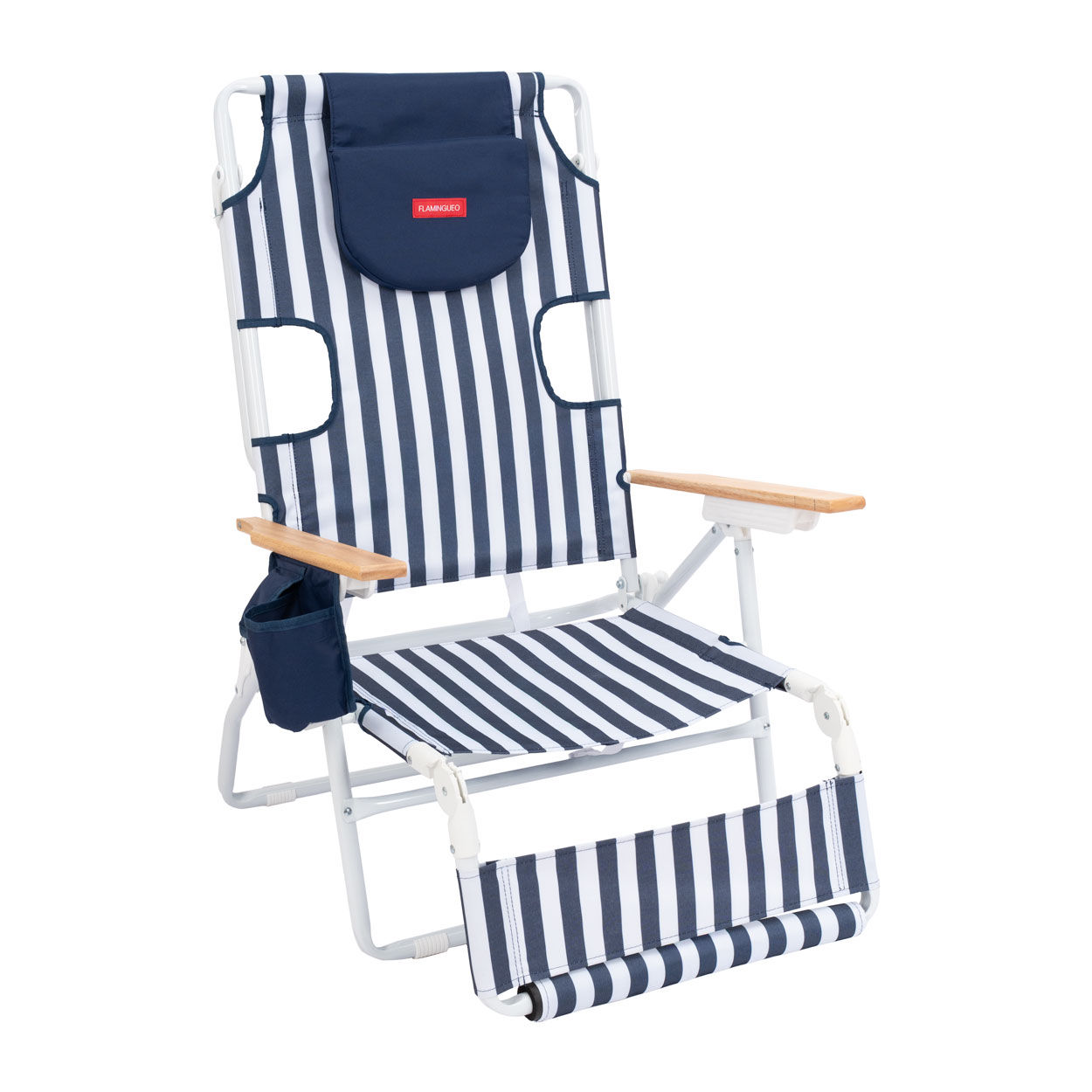 Flamingueo Silla Playa Plegable Reclinable 5 Posiciones Agujero Cabeza y Brazos Reposapiés 3 Posicones Asas Mochila Bolsillo Insulado y Posavasos Aluminio y Poliéster 67,3 x 72,2 x 101,3 cm