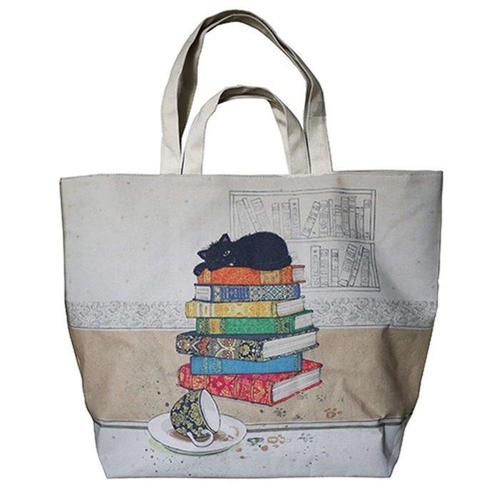KIUB Cabas de courses en matière recyclée - motif Chat noir assis tranquillement - format 30 * 26 cm avec épaisseur de 16CM, Blanc, S