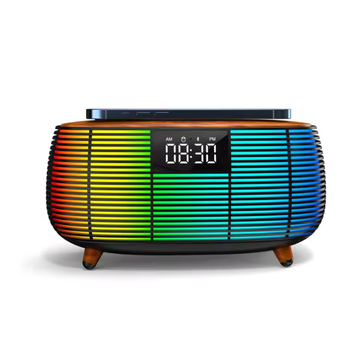 Lámpara De Noche Multifuncional Con Reloj De Alarma Y Altavoz Bluetooth 15W Carga Inalámbrica Rápida Para Mesa Del Dormitorio Luz Ambiente LED Incluida - 1