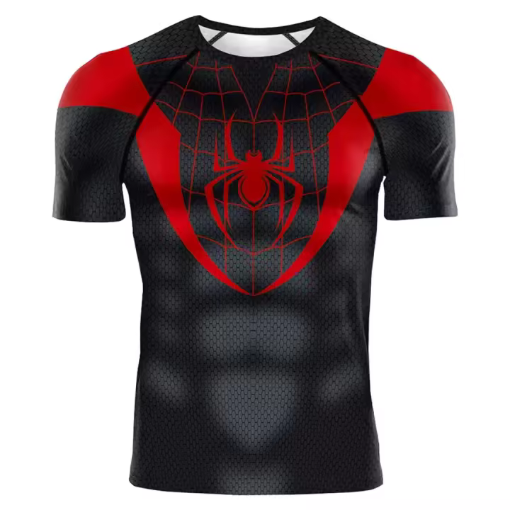 Camiseta De Compresión Para Hombre Verano 2025 Con Diseño De Araña Manga Corta Elasticidad Superhéroe Top De Fitness Activewear - 1