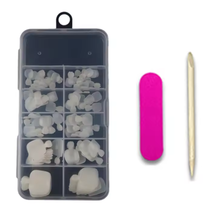 Kit de 100 uñas postizas para pies, 10 tamaños, uñas postizas para pegar, uñas postizas artificiales de color natural con caja para niñas, mujeres, Nail Art DIY - 1