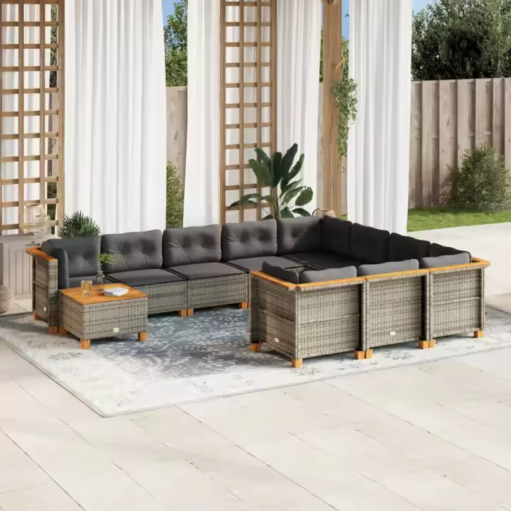 vidaXL Set de sofás de jardín 11 pzas y cojines ratán sintético gris - 1