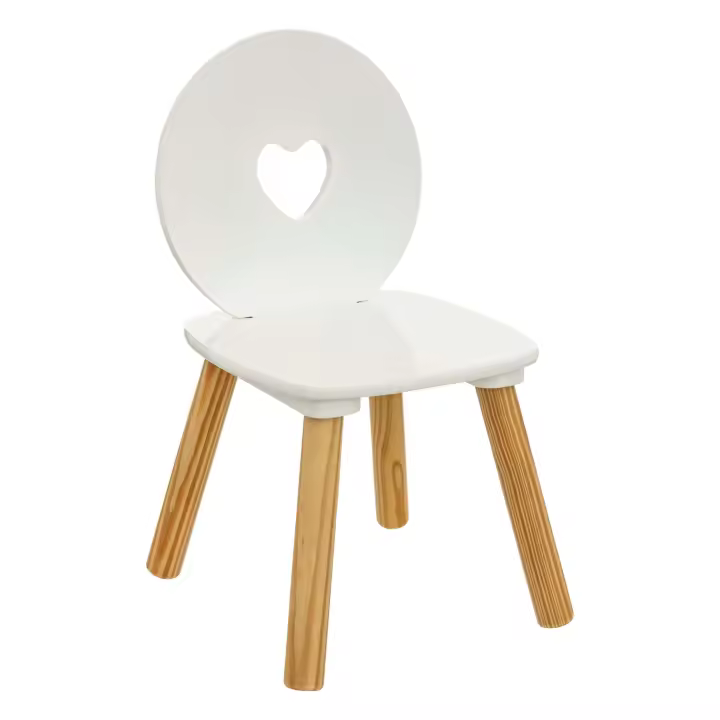 Silla Infantil Maela Respaldo con Corazón en Melamina y Madera Color Blanco y Roble - 1