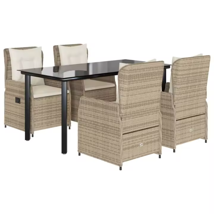 vidaXL Set comedor de jardín 5 pzas con cojines ratán sintético beige - 1