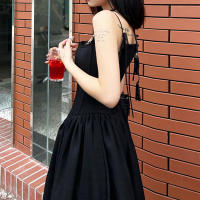 SUCHCUTE Vestido Largo Negro Para Mujer Estilo Coreano Gótico Vintage Sin Mangas Slim Ajustado Para Fiestas Clubwear Verano - details 12