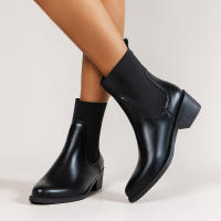 Botas De Tobillo Occidentales Para Mujer 2024 Cuero PU Estilo Retro Bajo Tacón Punta Puntiaguda Moda Botas Cortas D210 - details 2
