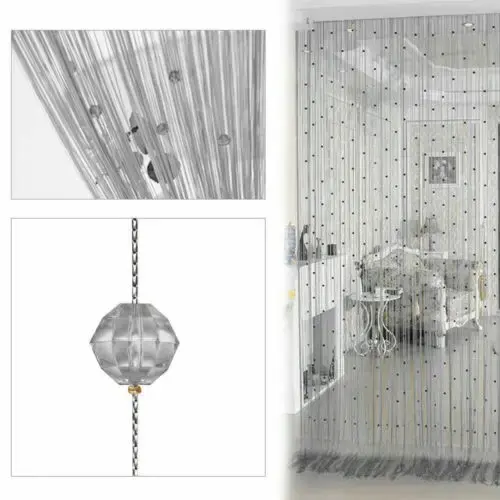 Cortina De Ventana De 100x200cm Con Borlas De Cristal Y Cadena Brillante Para Decoración De Habitaciones Y Puertas Estilo Clásico Material 100% Poliéster - 1