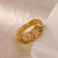 Anillo Ancha Geométrica De Zirconia Ajustable Para Mujer En Acero Inoxidable Color Oro Moda Boda Joyería Regalo - details 1