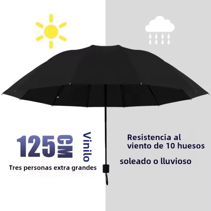 Paraguas Plegable De 125CM Para Hombres Y Mujeres Resistente Al Viento Para Negocios Y Tiempo Soleado/Oscuro Uso Familiar En Viajes - 1