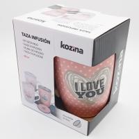 Taza infusión de cerámica Kozina con filtro de acero inoxidable rosa con lunares blancos y la frase "I LOVE YOU" 300 ml con tapa para mantener la temperatura - ideal para regalo no solo es una pieza decorativa sino un utensilio práctico para el día a día - details 5