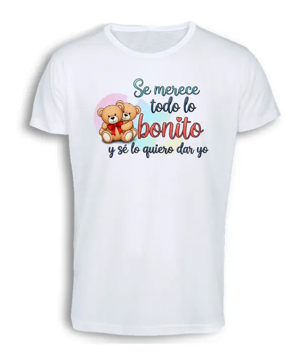 MERCHANDMANIA CAMISETA TACTO ALGODÓN frase bonita amor lindo ositos regalo san valentin cotton touch tshirt - 1