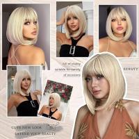 Peluca Sintética EASIHAIR Bob Con Franja Rubia Ligera Y Beige Natural Para Mujeres Uso Diario Cosplay Resistente Al Calor Tamaño Promedio Densidad 150% - details 0
