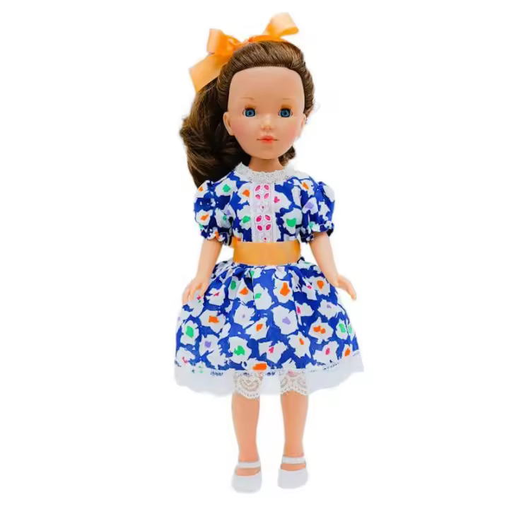 Folk Artesanía Muñeca Pepa Vidal Rojas 41 Cm Vinilo Colección Vestido Estampado - 1