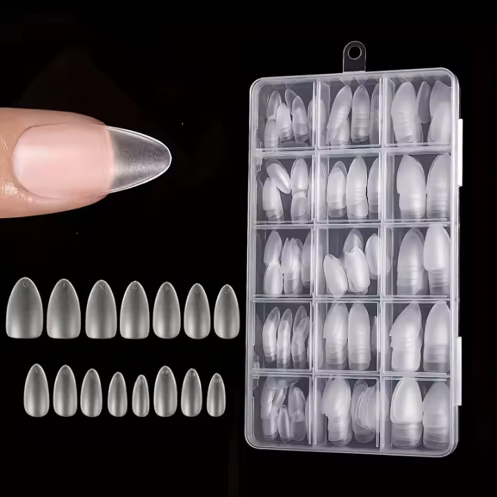 Uñas Postizas De Acrílico Almendra Box 330 Piezas Cubierta Completa Sin Archivo Estilo Matte Para Manicura Casera - 1
