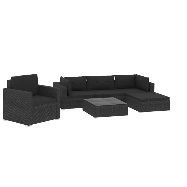 vidaXL Set muebles de jardín 6 piezas y cojines ratán sintético negro - 1