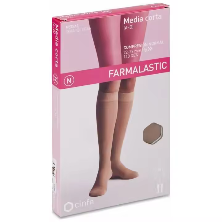 Farmalastic Media Corta Compresión Normal Beige Talla Reina Plus, 1 Par - 1