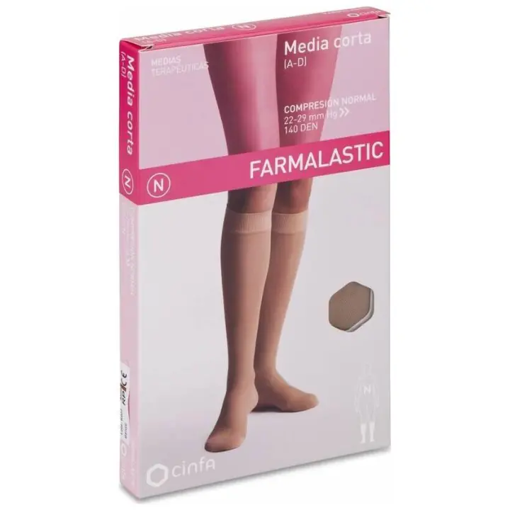 Farmalastic Media Corta Compresión Normal Beige Talla Reina Plus, 1 Par - 1