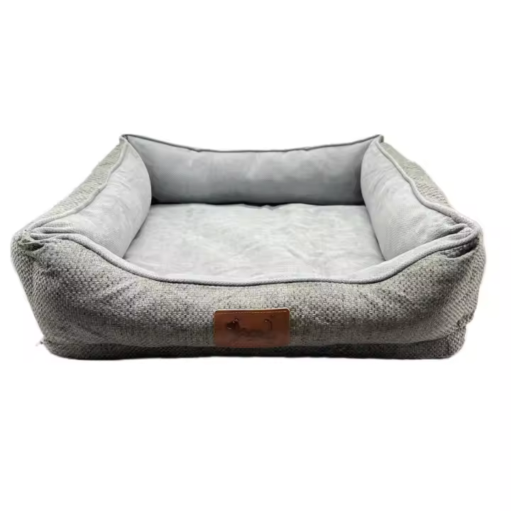 Cama para perros y gatos textura sofa con base rellena de Fibra Hueca y Espuma Acolchonada, Disponible en 3 tamaños, diseño Confort Minimalista en Gris - 1