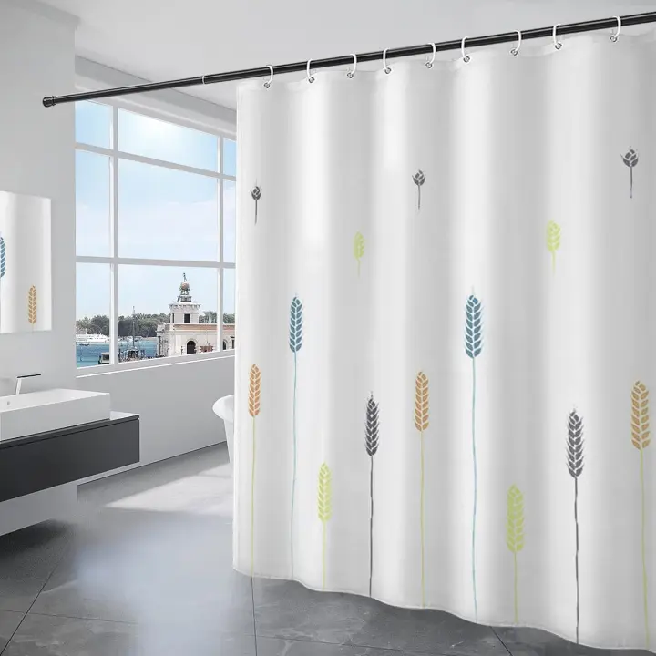 Cortina de Ducha Cortina de Baño Poliéster Impermeable Cortina Bañera con 12 Ganchos para Ducha y Baño 180x200CM Blanco - 1
